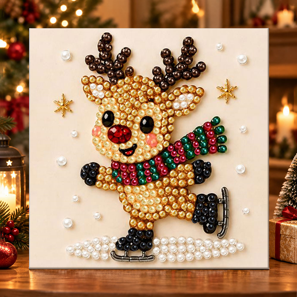 Ice‑skating little reindeer pearl diamond painting kit for beginners