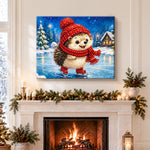 Finished ice‑skating winter hedgehog pearl diamond painting artwork displayed as holiday home decor
