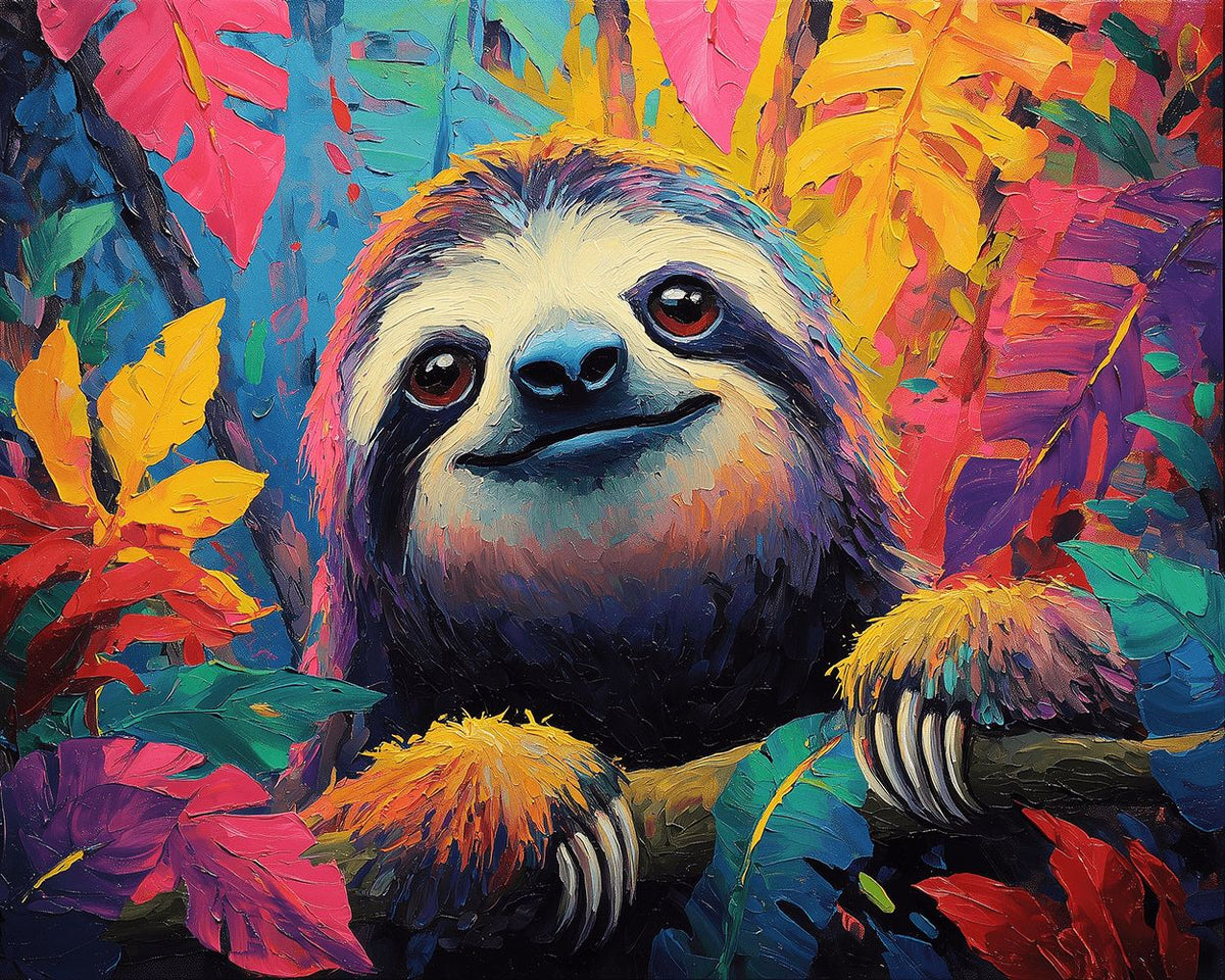 Impasto painted sloth cross stitch kit for beginners