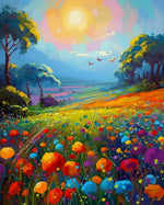 Impasto wildflower meadow at sunrise cross stitch kit for beginners