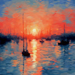 Impressionist sunset over the harbor cross stitch kit for beginners