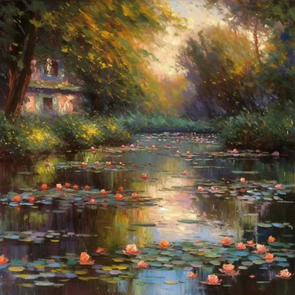 Impressionist water lily pond cross stitch kit for beginners