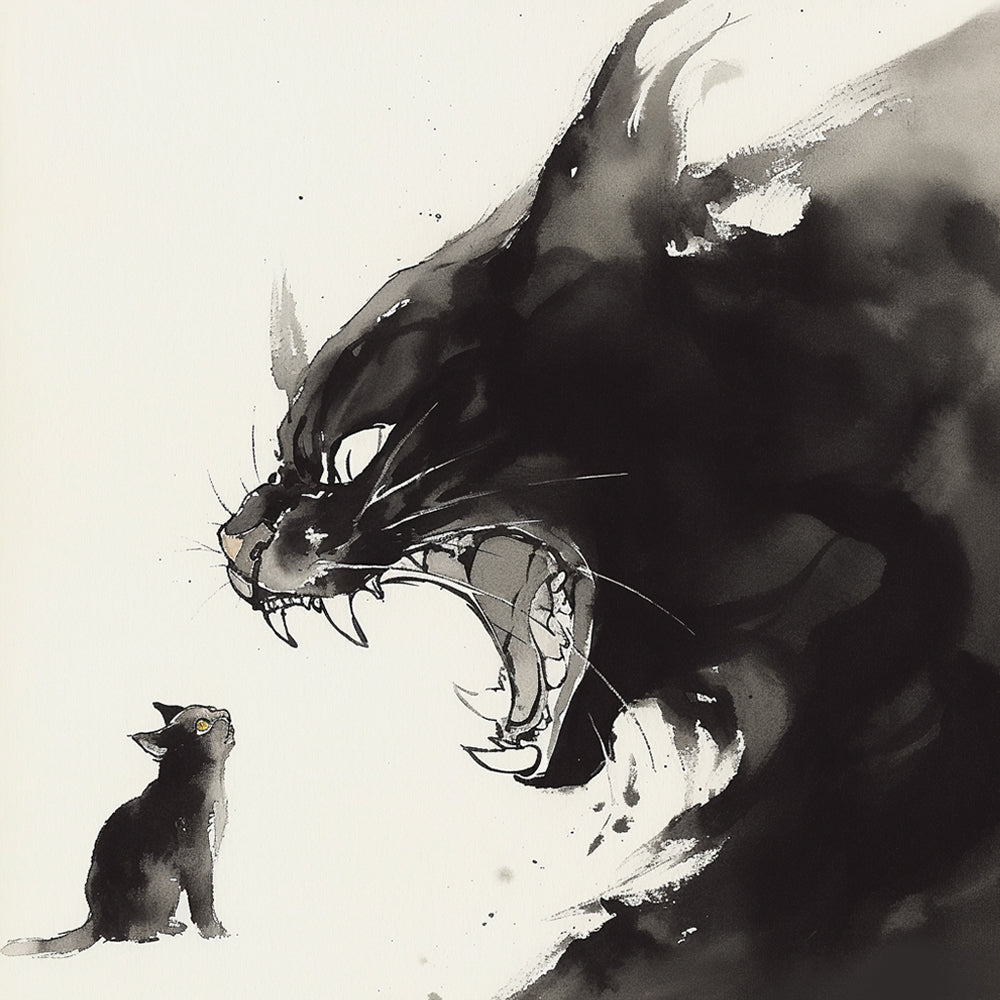 Ink art cat confrontation cross stitch kit for beginners