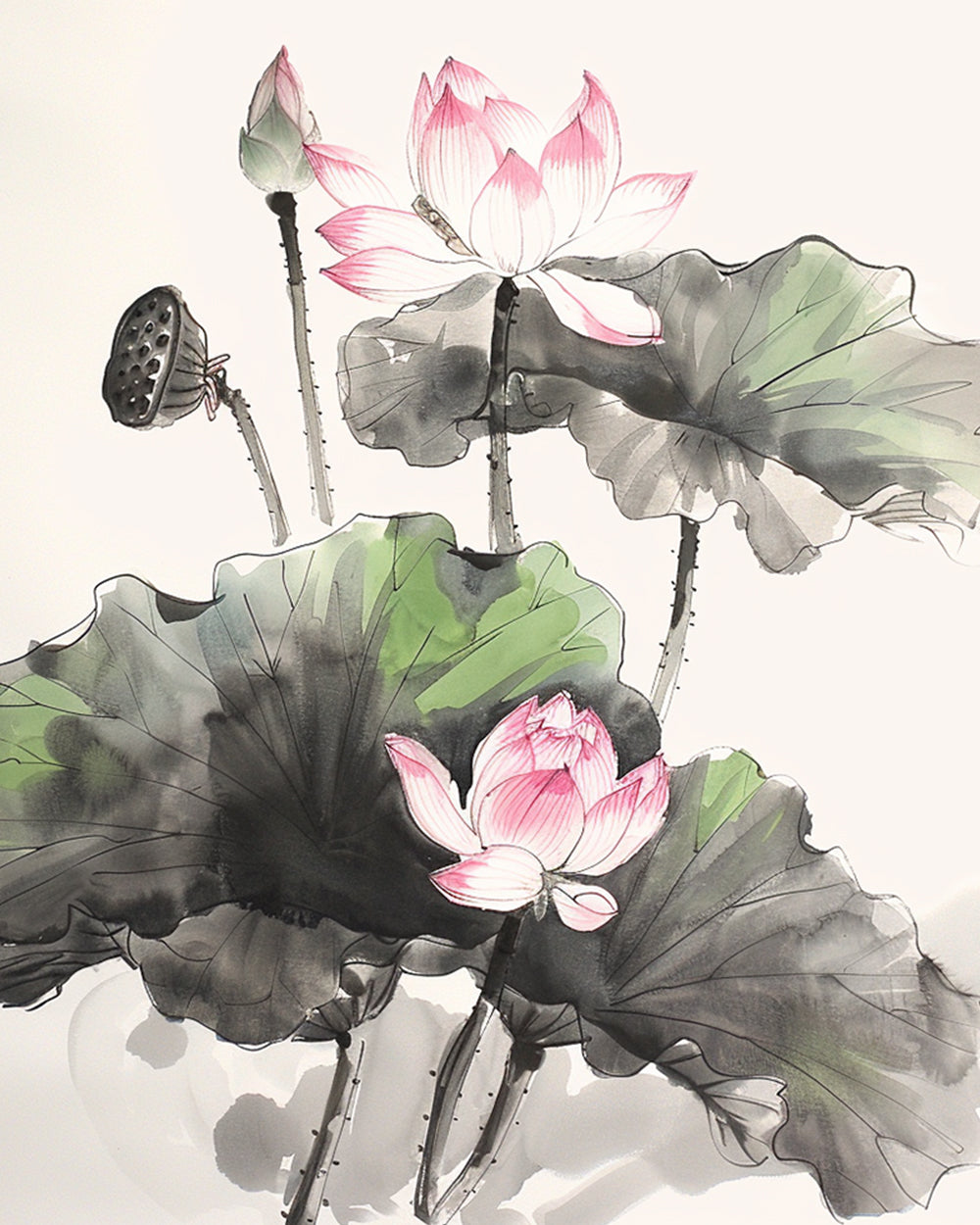 Ink wash lotus art cross stitch kit for beginners