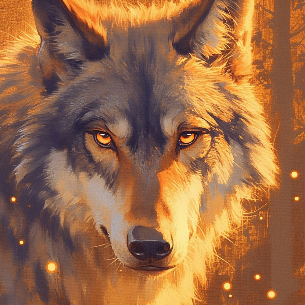 Intense golden-eyed wolf cross stitch kit for beginners