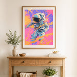 Finished interstellar voyager cross stitch artwork displayed as home decor
