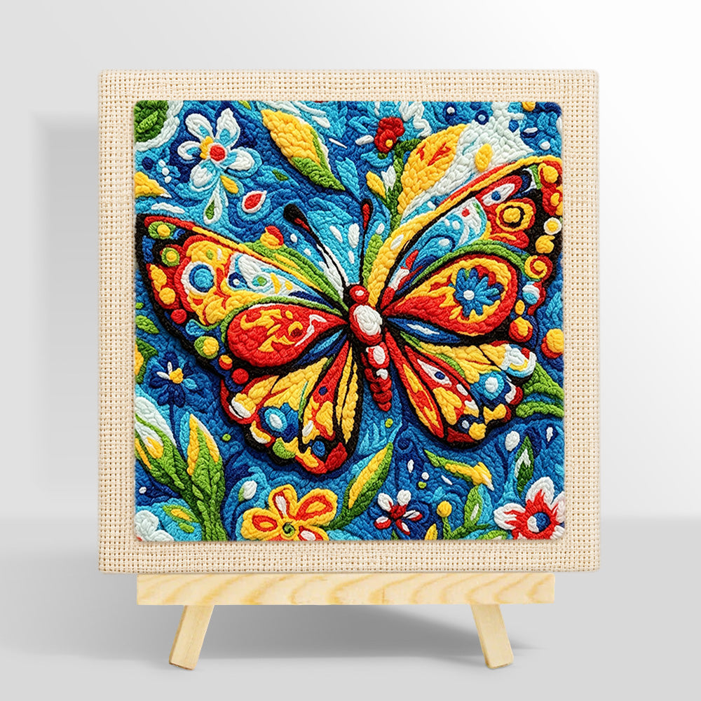 Intricate floral butterfly punch needle kit for beginners