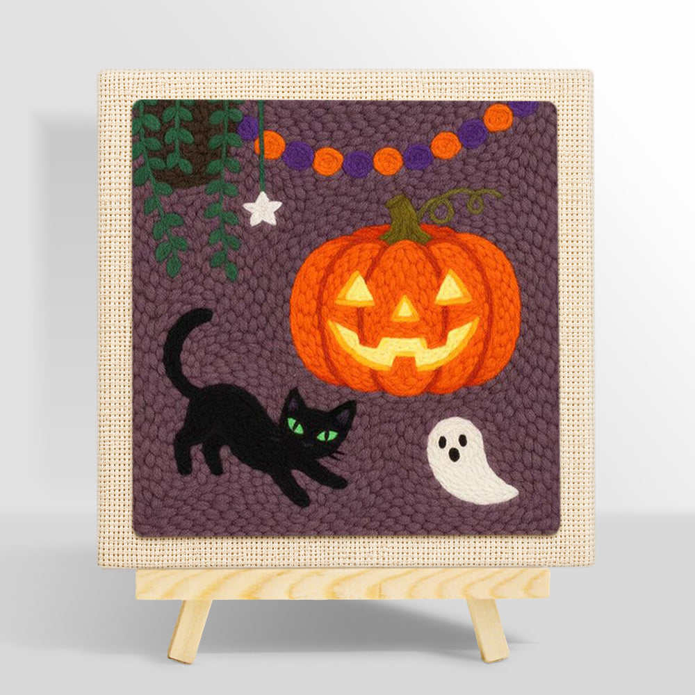Jack o lantern and cat punch needle kit for beginners