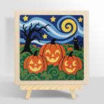Jack‑o‑lantern field scene punch needle kit for beginners
