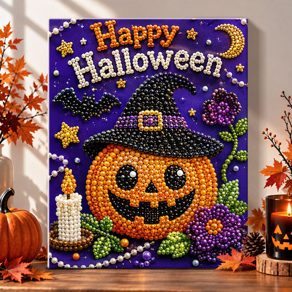 Jack‑o‑lantern halloween art pearl diamond painting kit for beginners
