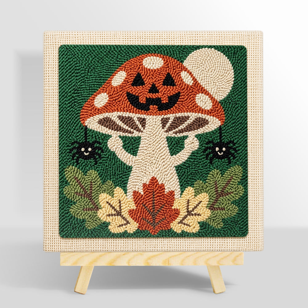 Jack‑o‑lantern mushroom punch needle kit for beginners