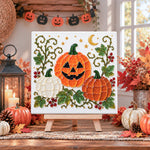 Jack o lantern sea glass art kit displayed as seasonal home decor