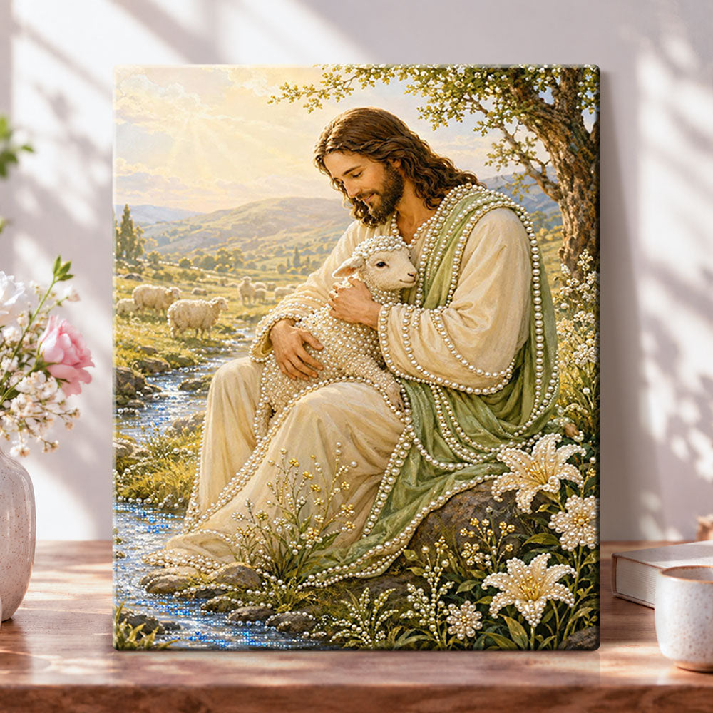 Jesus and the lamb pearl diamond painting kit for beginners