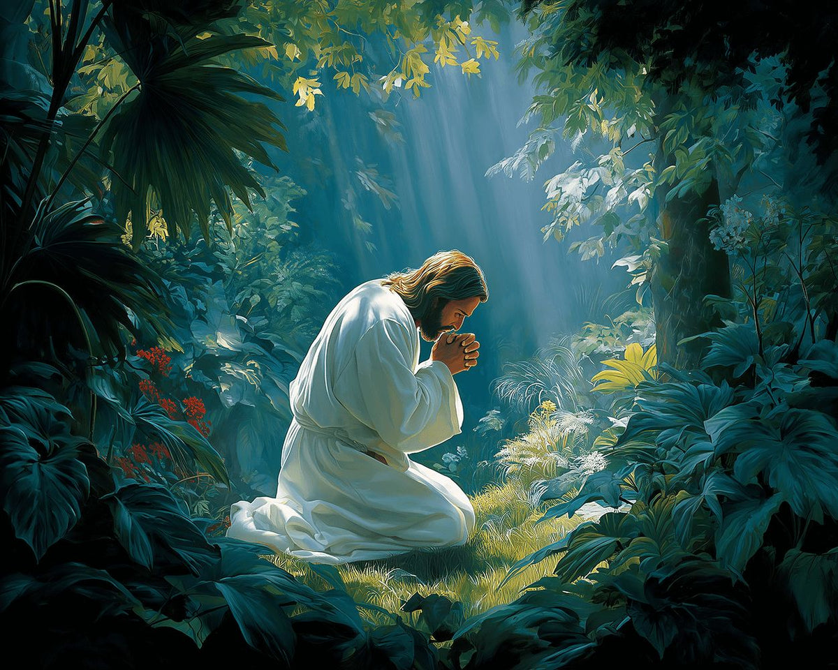 Jesus praying in the forest cross stitch kit for beginners