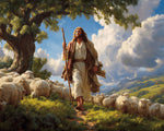 Jesus the good shepherd with flock of sheep cross stitch kit for beginners