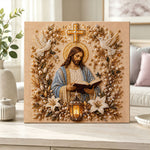 Finished jesus with bible pearl diamond painting artwork displayed as home decor
