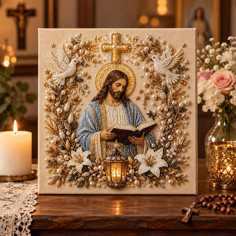 Jesus with bible pearl diamond painting kit for beginners