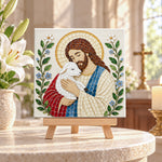 Jesus with lamb sea glass art kit displayed as seasonal home decor