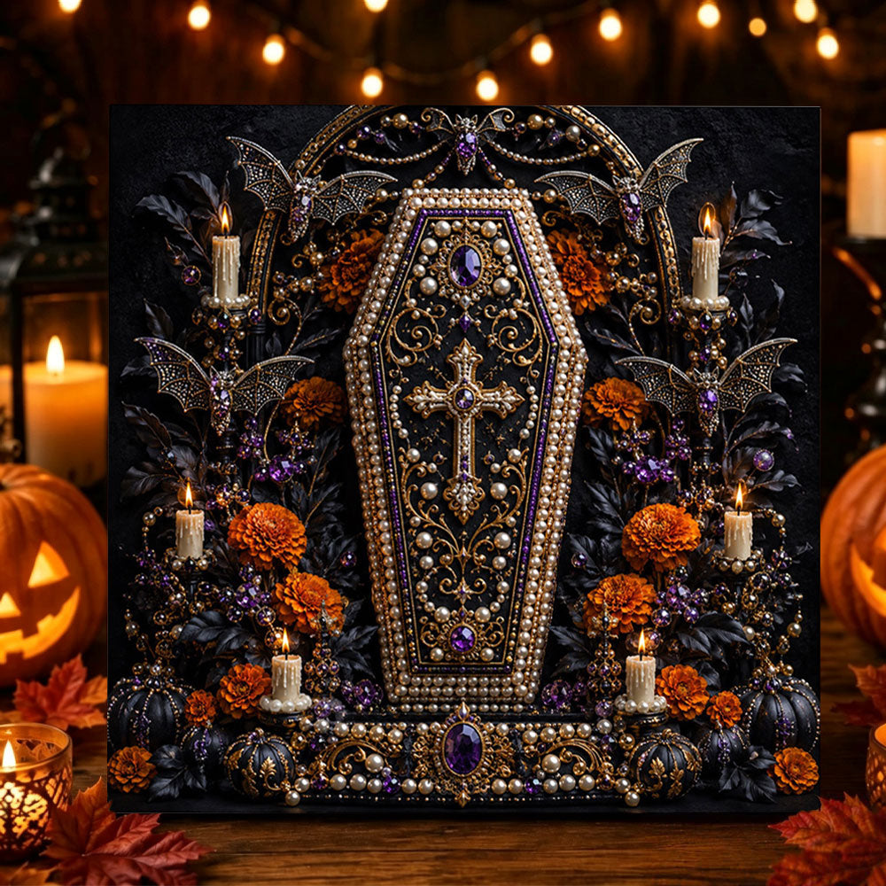 Jeweled coffin with bats pearl diamond painting kit for beginners