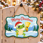Jingle bell frog vibe paint by numbers door hanger on a garden gate