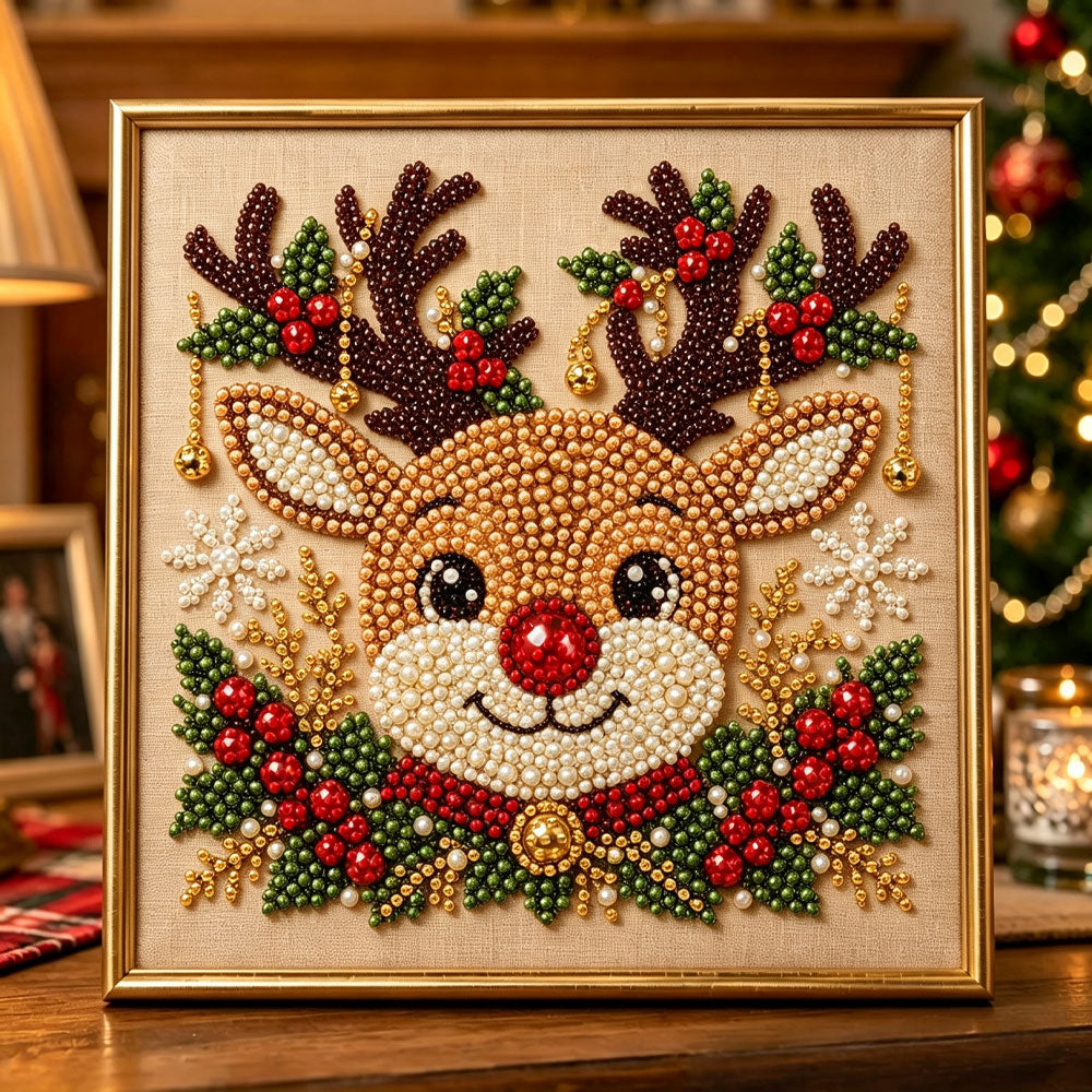 Jingle bells christmas reindeer pearl diamond painting kit for beginners