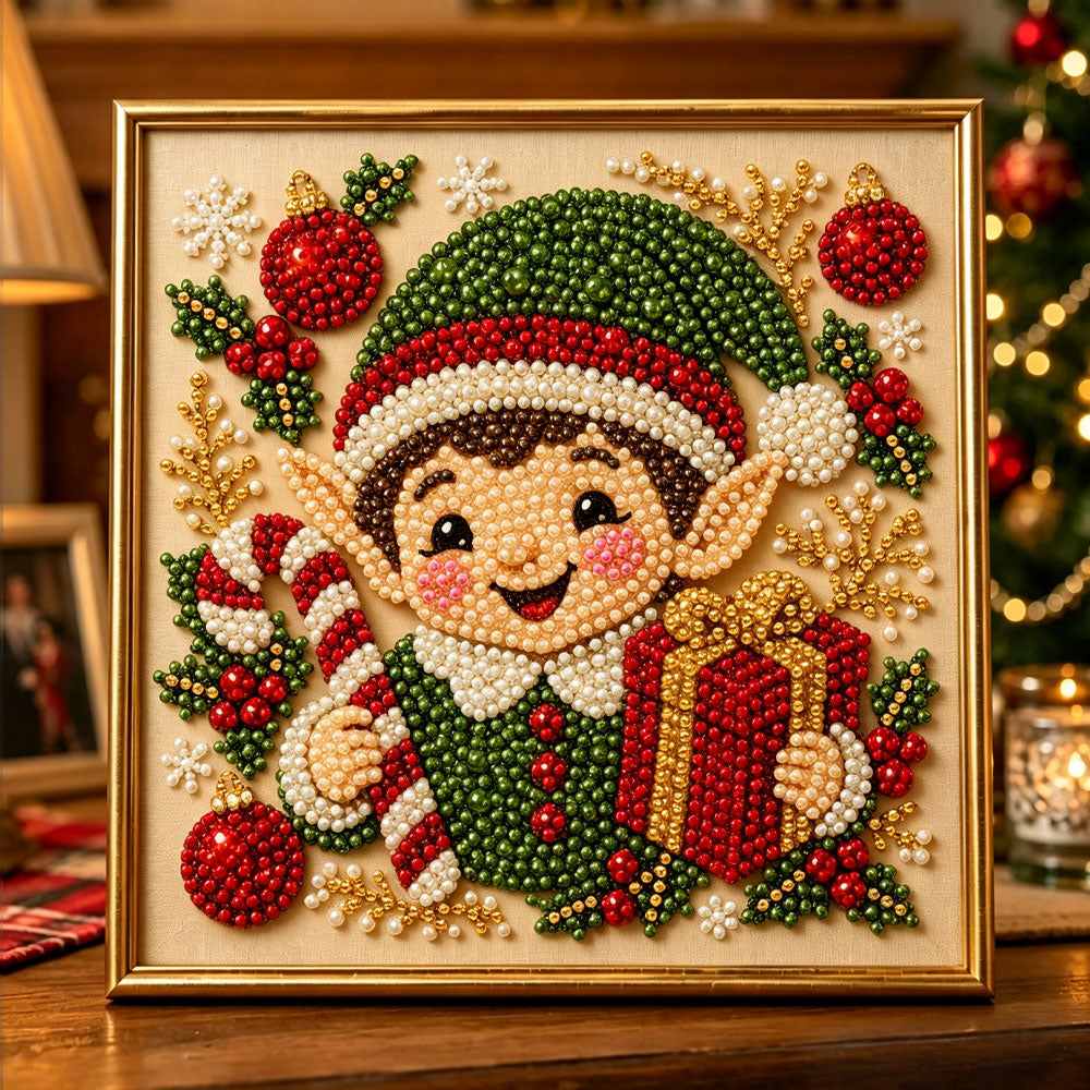 Jolly christmas elf pearl diamond painting kit for beginners