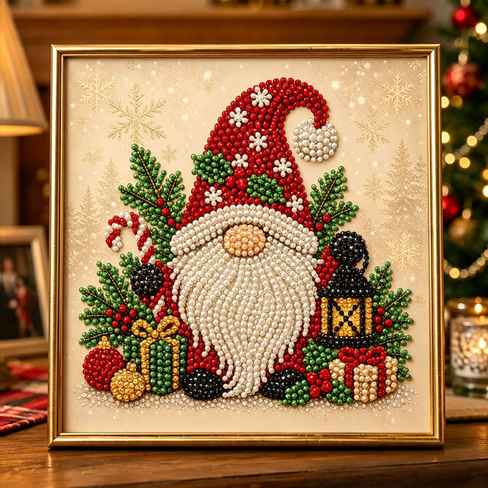 Jolly christmas gnome with gifts pearl diamond painting kit for beginners