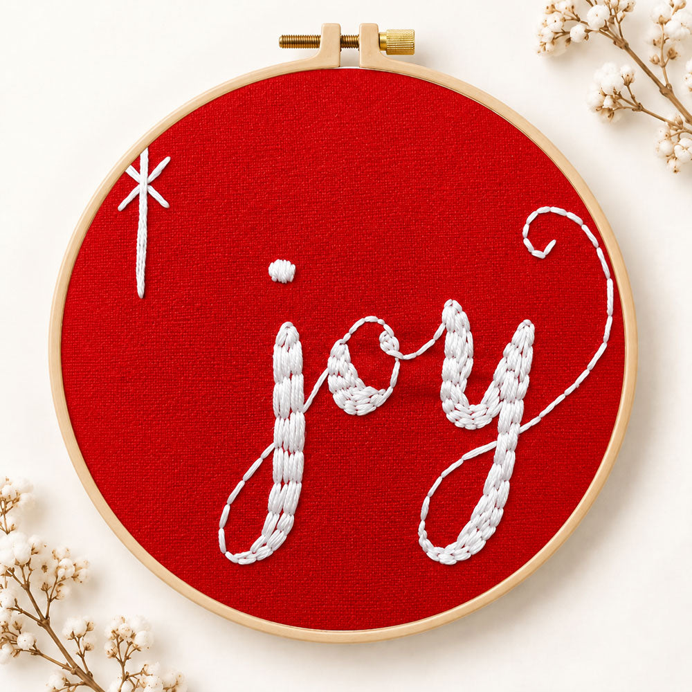 Joy christmas script embroidery kit