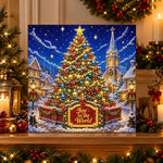 Finished joy to the world christmas tree pearl diamond painting artwork displayed as holiday home decor