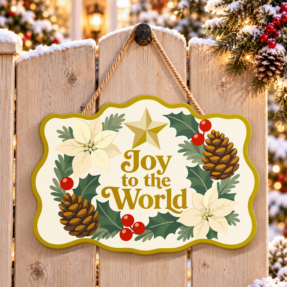 Joy to the world wreath paint by numbers door hanger on a garden gate