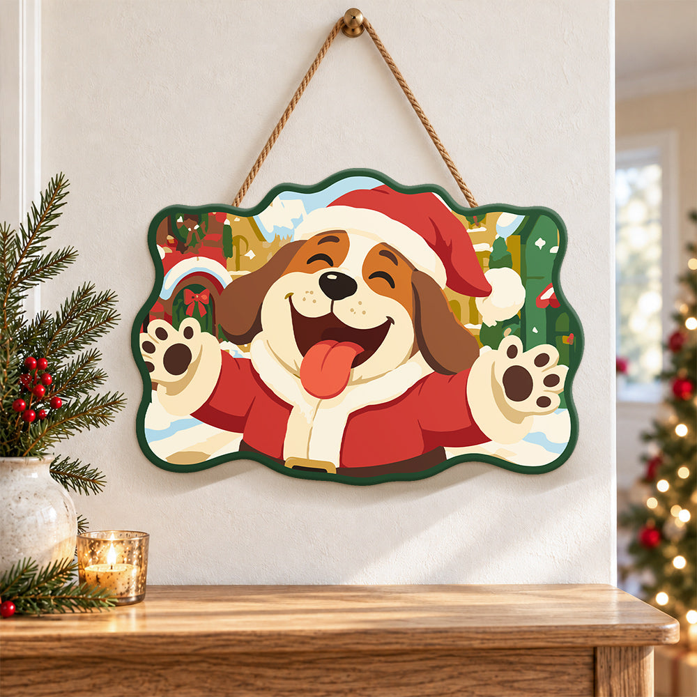 Joyful santa dog paint by numbers door hanger as indoor wall decor