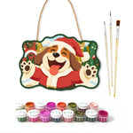 Joyful santa dog paint by numbers door hanger with paints and brushes