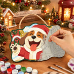 Joyful santa dog paint by numbers door hanger painting process
