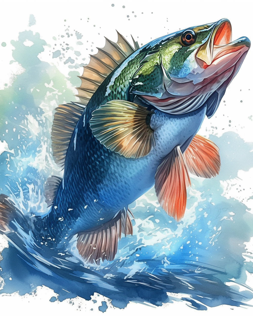 Jumping bass watercolor splash cross stitch kit for beginners