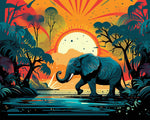 Jungle elephant at dusk cross stitch kit for beginners