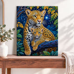Finished jungle leopard family pearl diamond painting artwork displayed as home decor