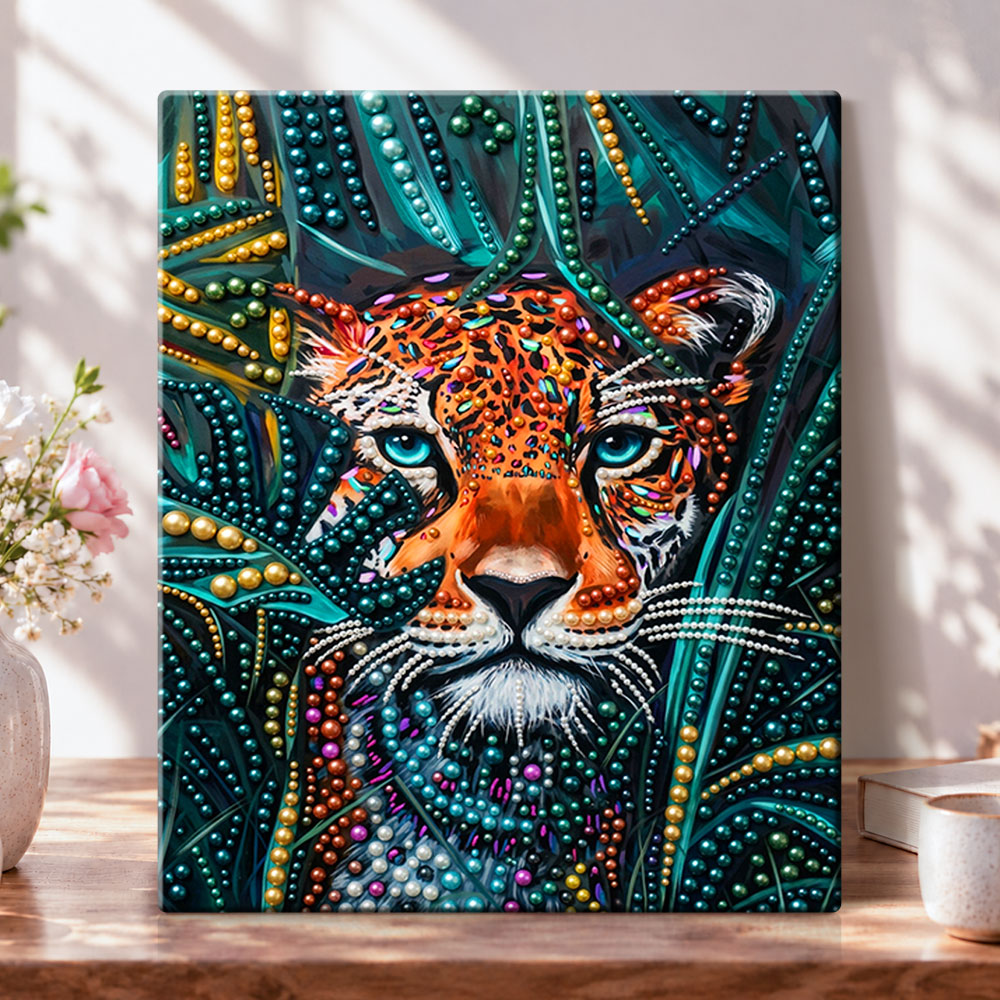 Jungle tiger glow pearl diamond painting kit for beginners