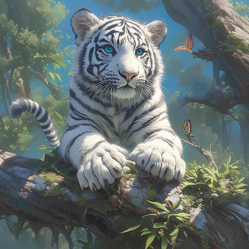 Jungle white tiger cub cross stitch kit for beginners