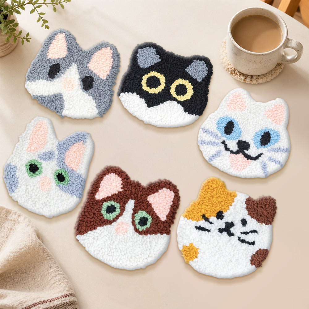 Kawaii chubby cats punch needle coasters used for home decoration