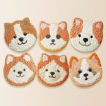 Kawaii puppy faces punch needle coaster kit finished handmade coasters