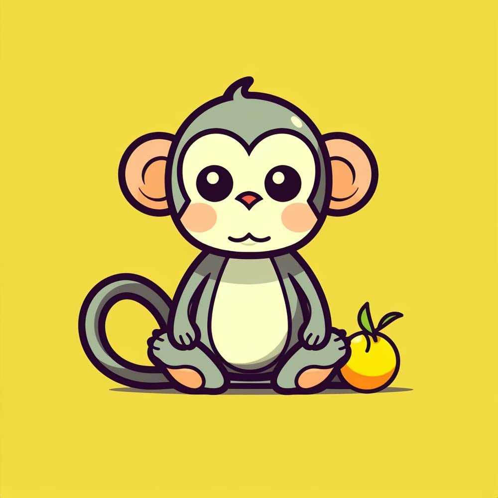 Kawaii sitting monkey cross stitch kit for beginners