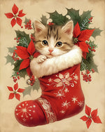 Kitten in christmas stocking cross stitch kit for beginners