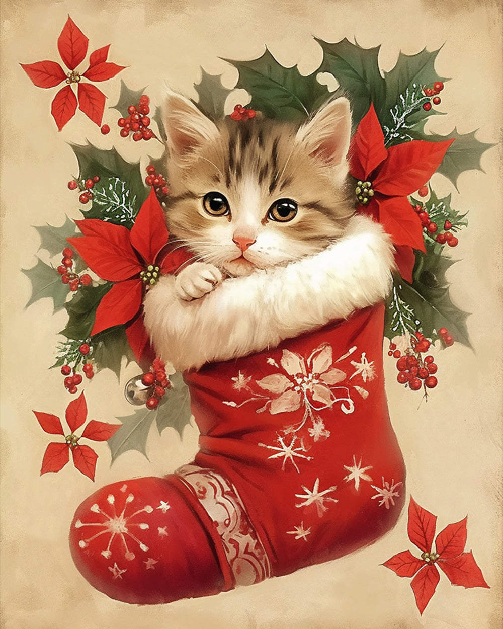 Kitten in christmas stocking cross stitch kit for beginners