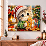 Kitten with gingerbread cookie pearl diamond painting kit for beginners