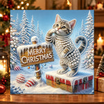 Kitten with merry christmas sign pearl diamond painting kit for beginners