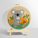 Koala and pumpkins in autumn punch needle kit for beginners
