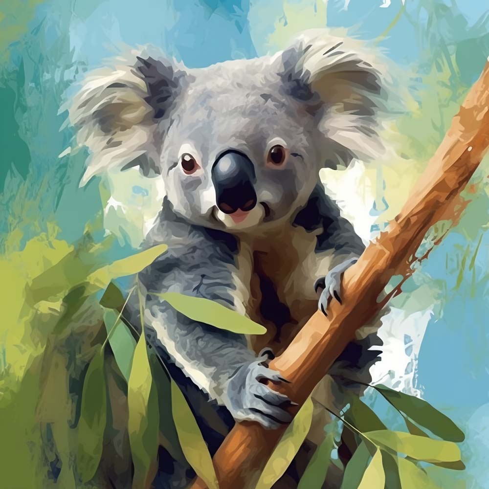 Koala on tree branch cross stitch kit for beginners
