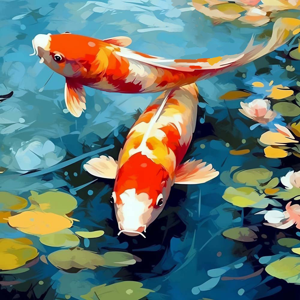 Koi among lily pads cross stitch kit for beginners