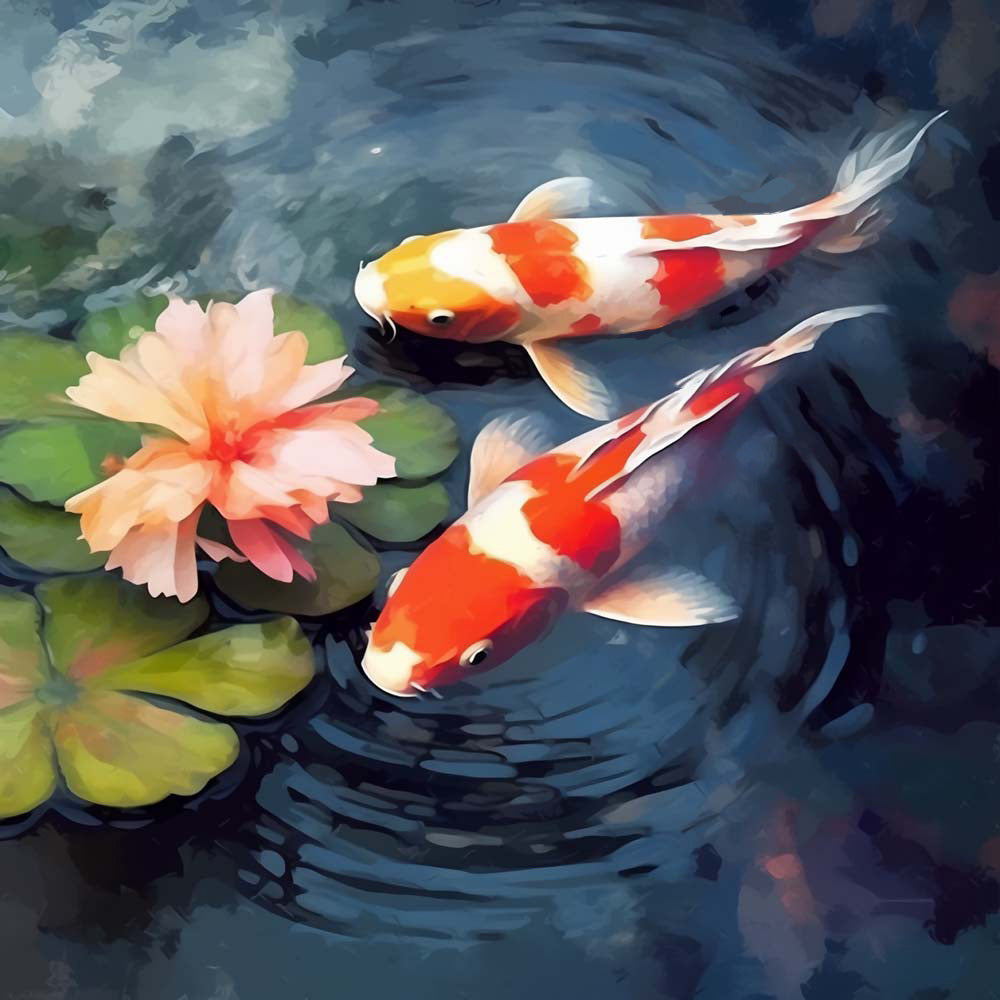 Koi fish and pink lotus cross stitch kit for beginners