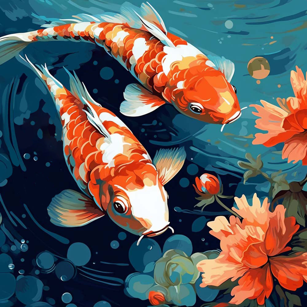 Koi fish with peony cross stitch kit for beginners